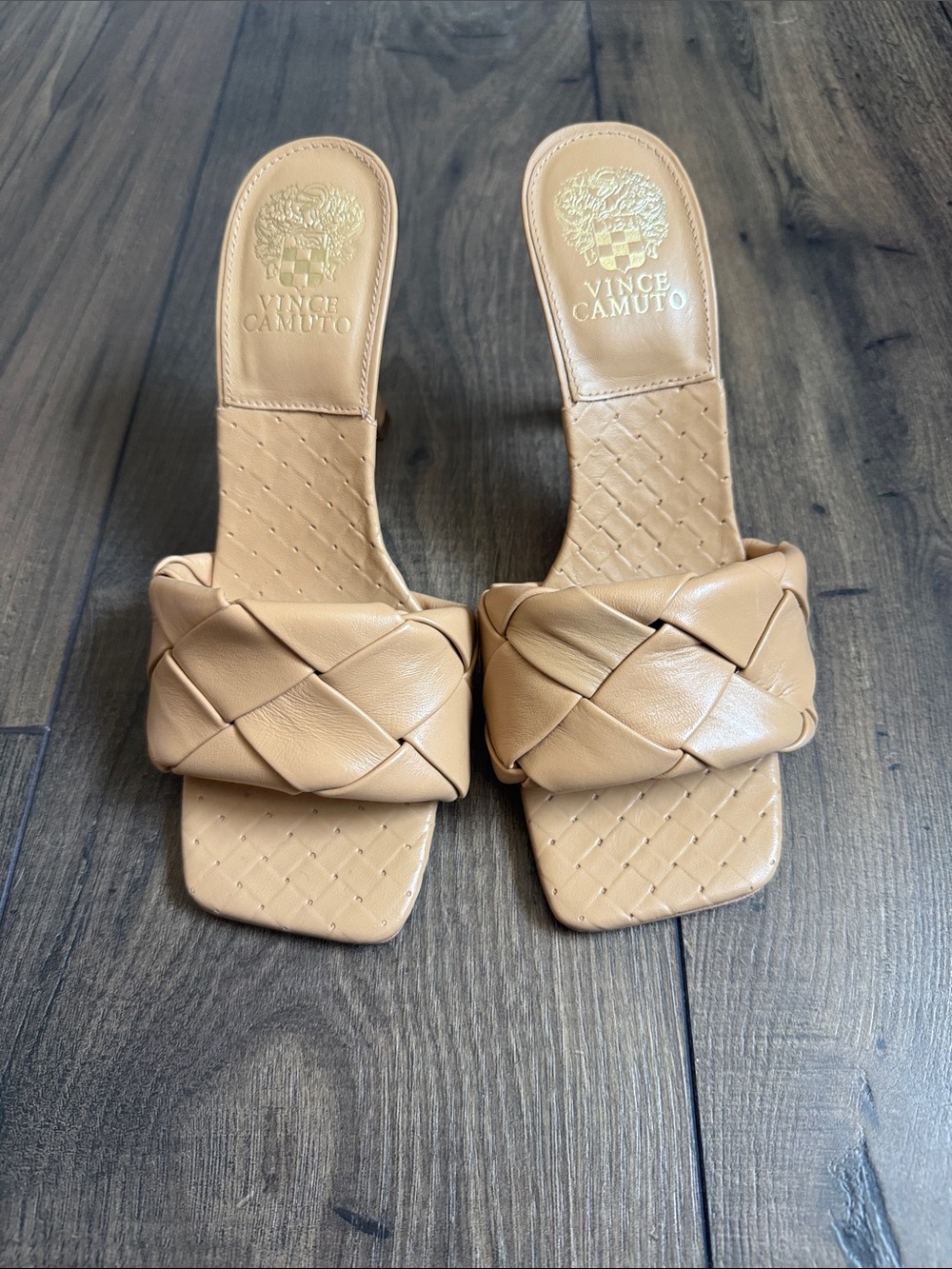 Vince Camuto Woven Tan Slide Mules
